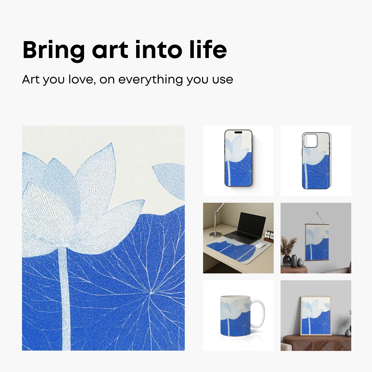 Blue Lotus Serenity: Minimalist Floral Art - Image 2