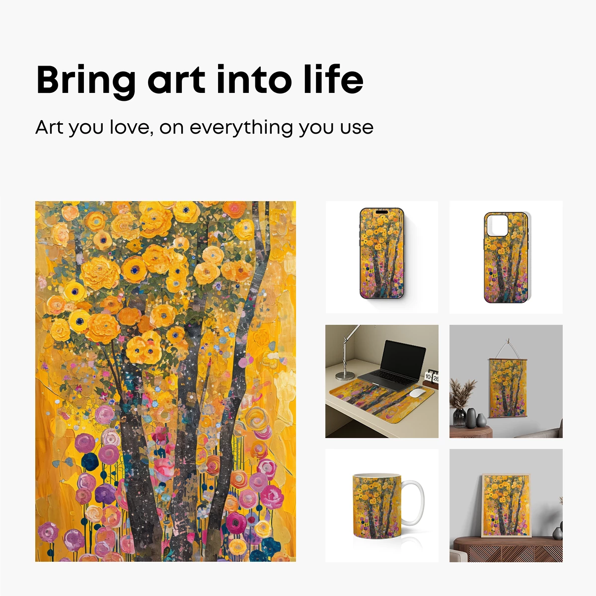 Golden Floral Symphony: Impressionist Blossoms in Harmony - Image 2