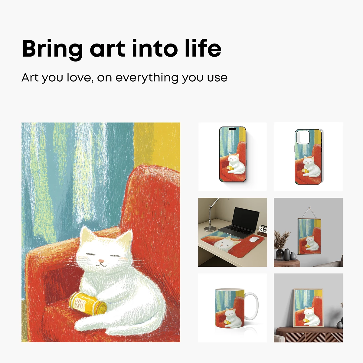 Cozy Cat on Crimson Chair: Whimsical Illustration - Image 2