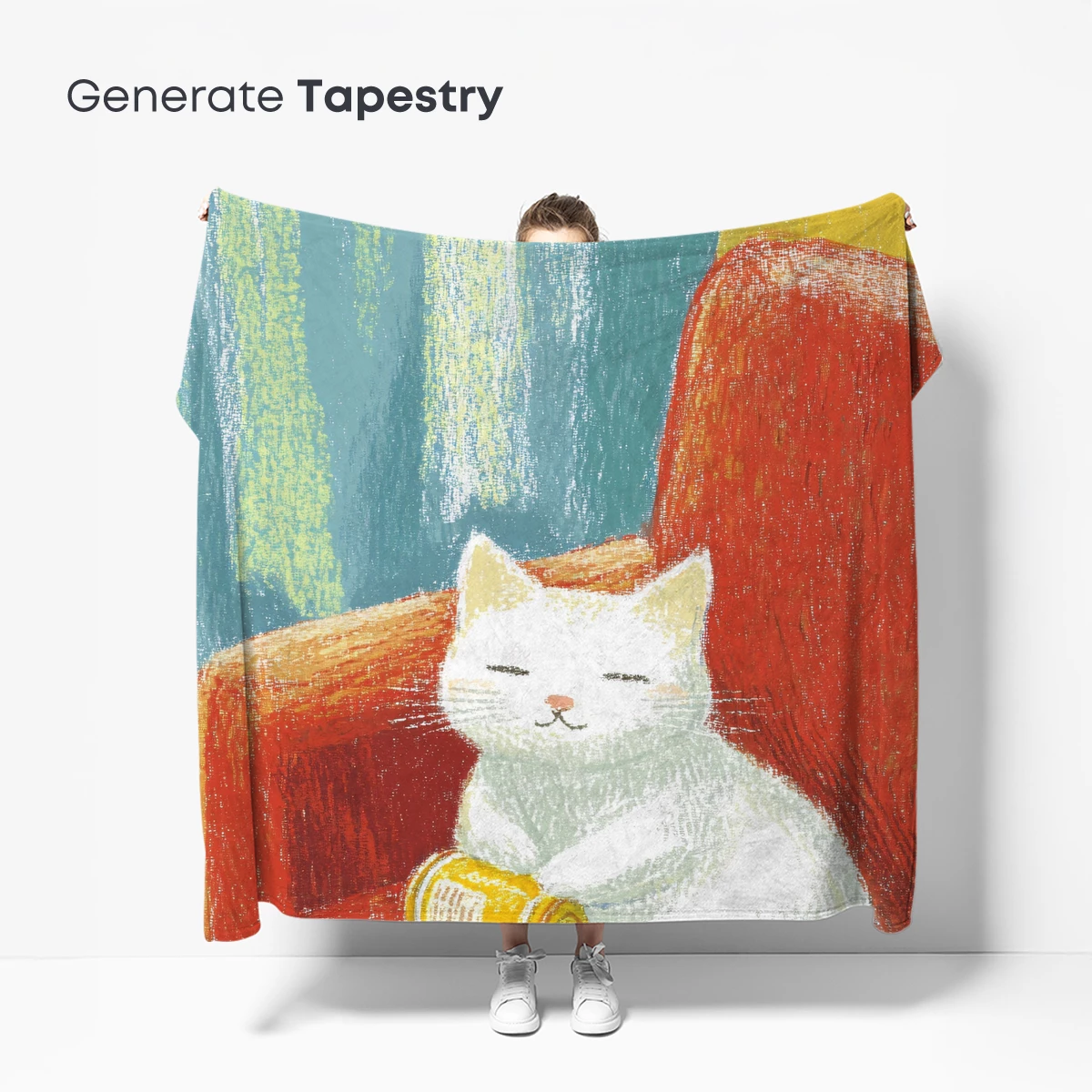 Cozy Cat on Crimson Chair: Whimsical Illustration - Image 5
