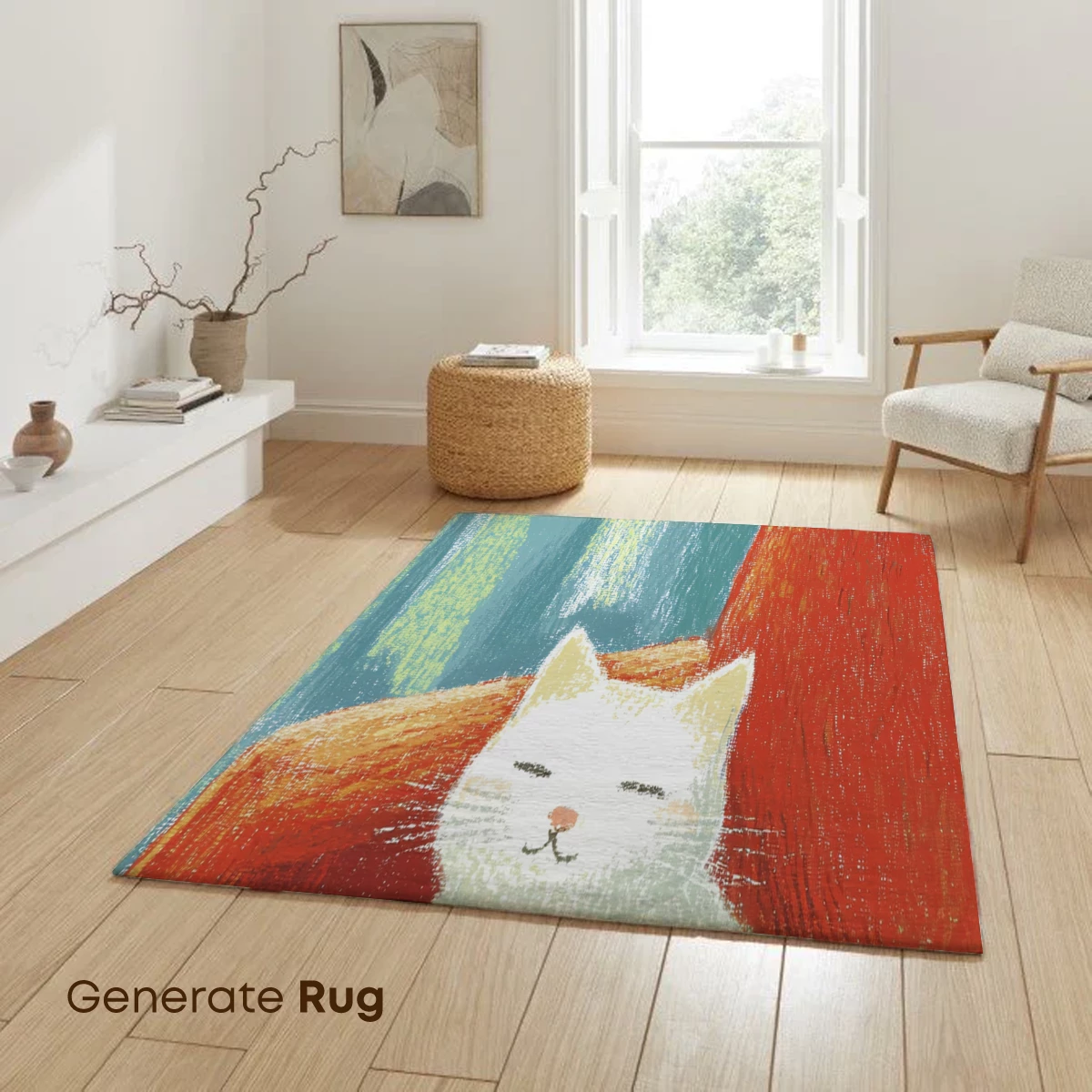 Cozy Cat on Crimson Chair: Whimsical Illustration - Image 6