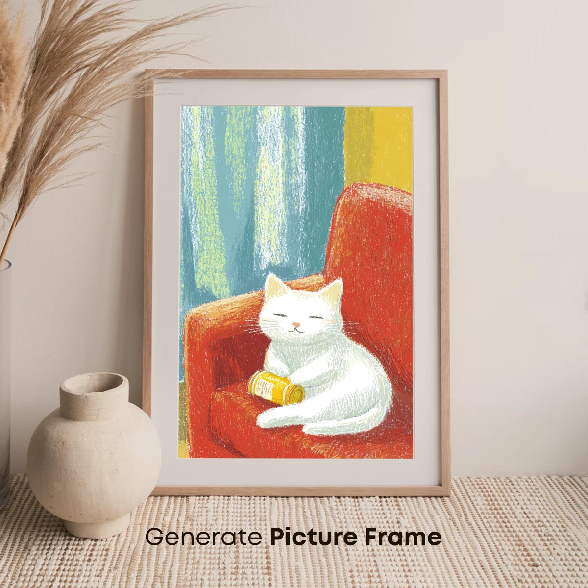 Cozy Cat on Crimson Chair: Whimsical Illustration - Image 7