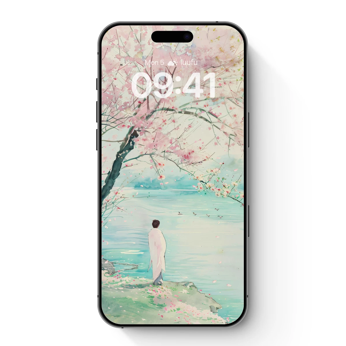 Solitary Figure Under Blossom: A Watercolor Reverie