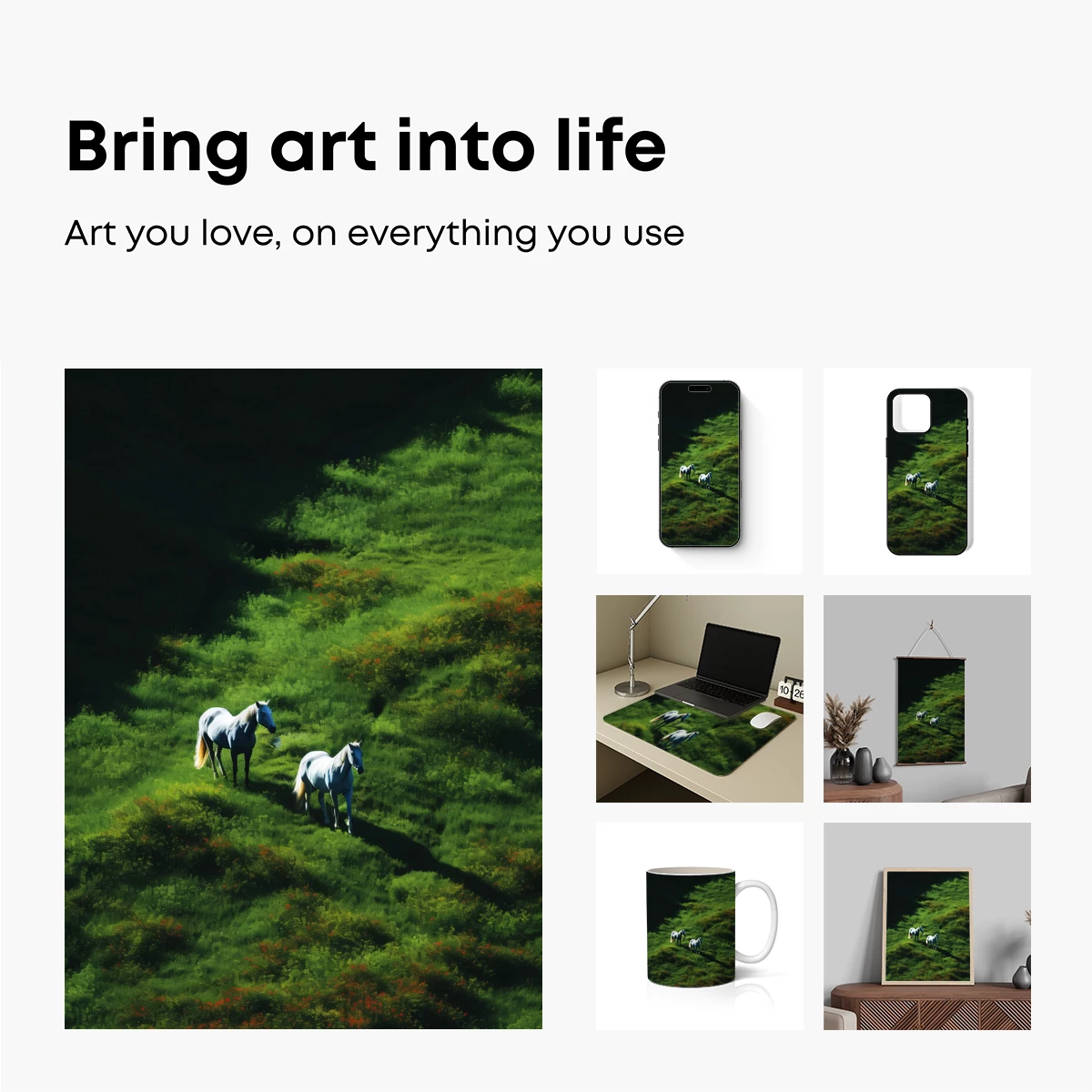 Equestrian Serenity: White Horses in Verdant Hills - Image 2