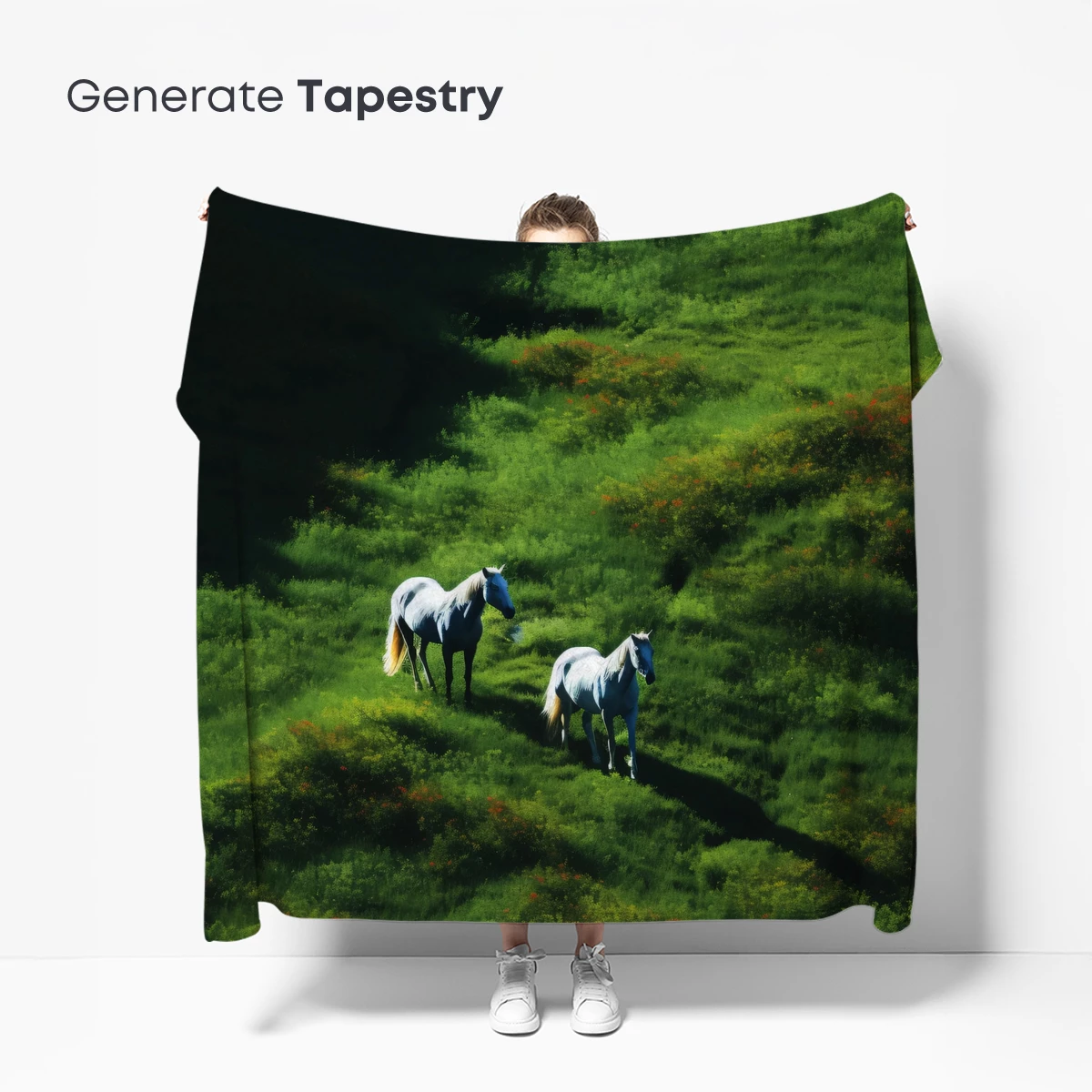 Equestrian Serenity: White Horses in Verdant Hills - Image 5