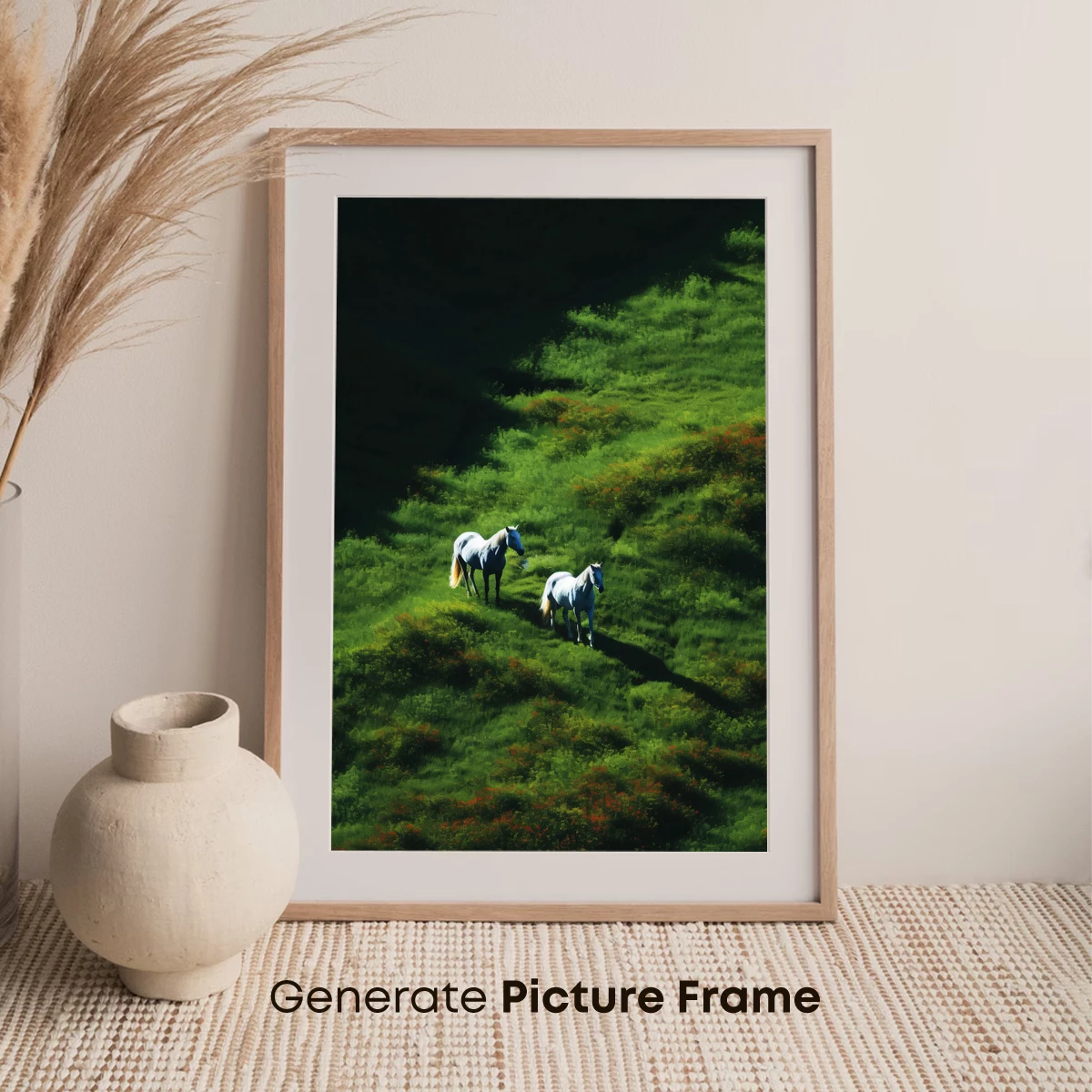 Equestrian Serenity: White Horses in Verdant Hills - Image 7