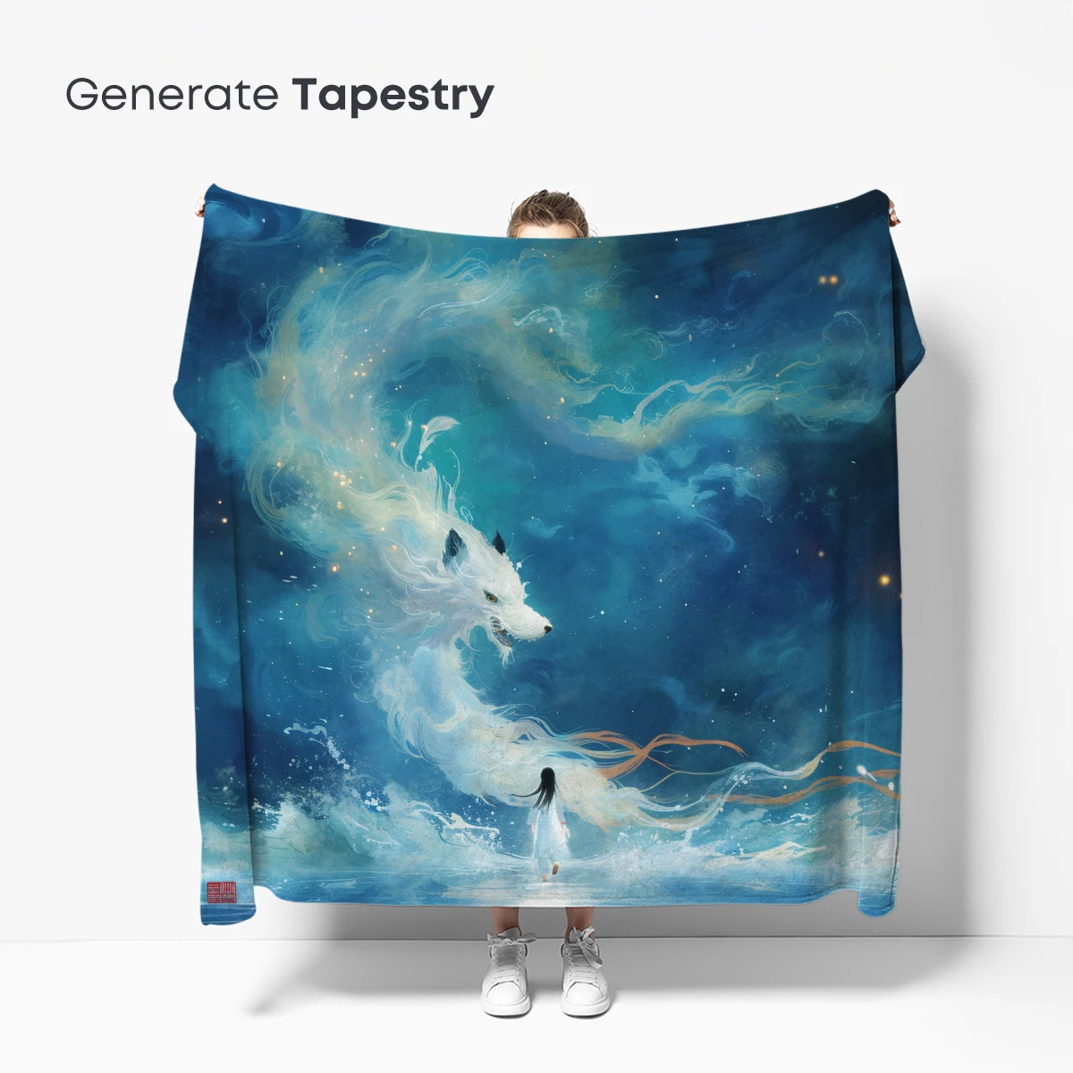 Ethereal Encounter: Girl and Celestial Fox in Dreamlike Night - Image 5