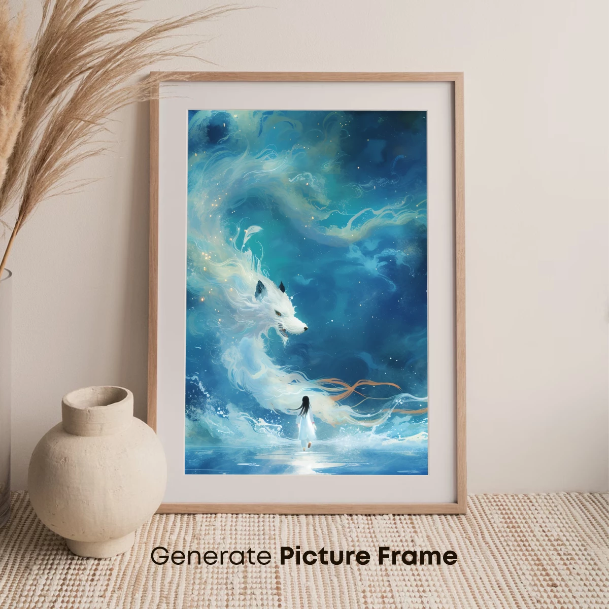 Ethereal Encounter: Girl and Celestial Fox in Dreamlike Night - Image 7