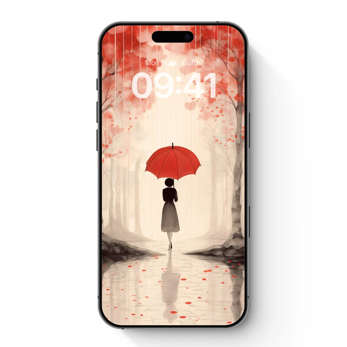 Autumn Solitude: Red Umbrella in a Misty Forest