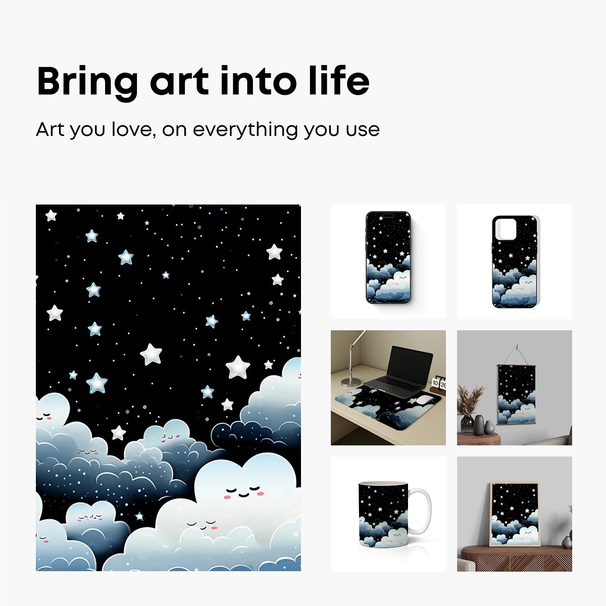Dreamy Night Sky with Whimsical Clouds and Stars - Image 2