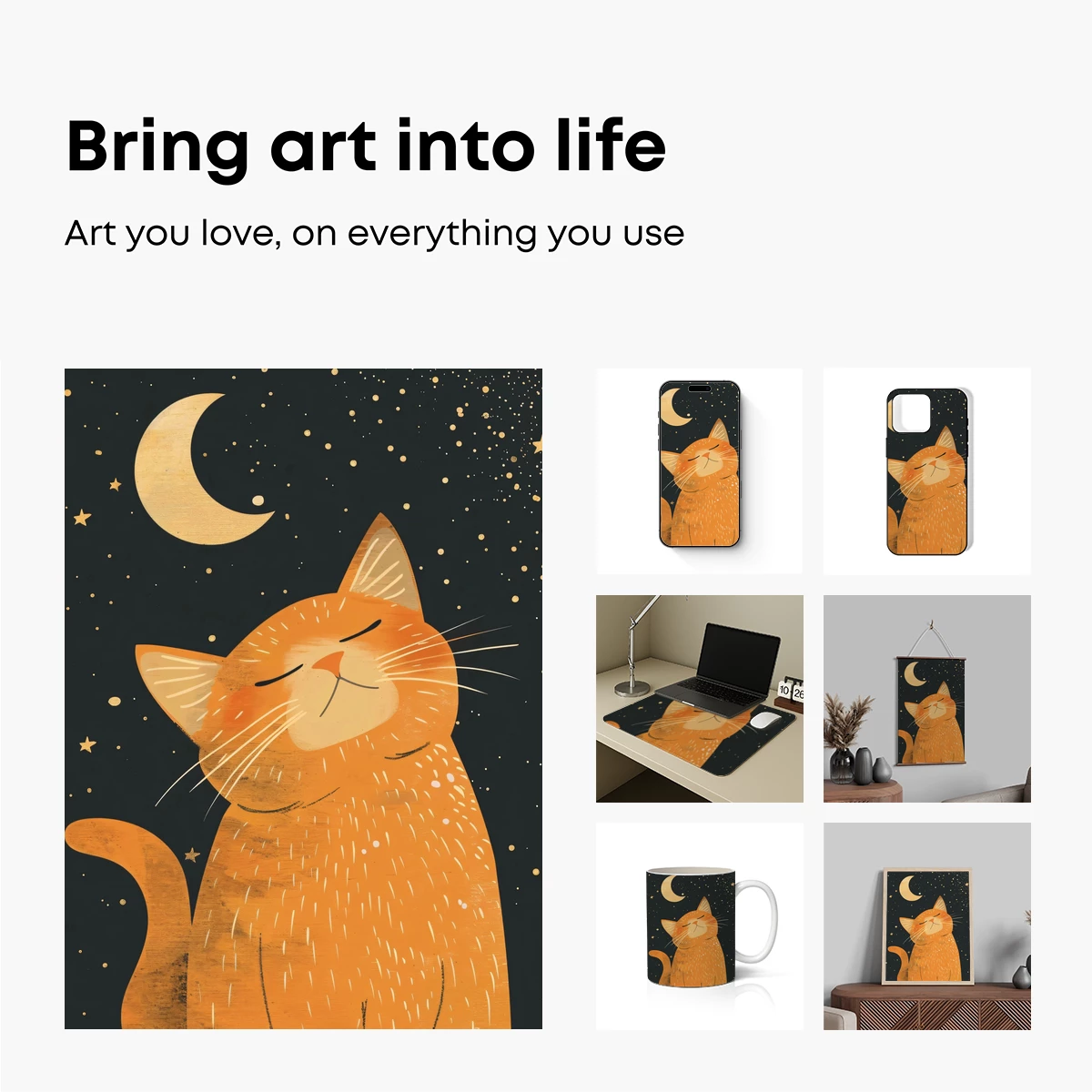 Dreamy Night Cat: Whiskers Under the Crescent Moon - Image 2