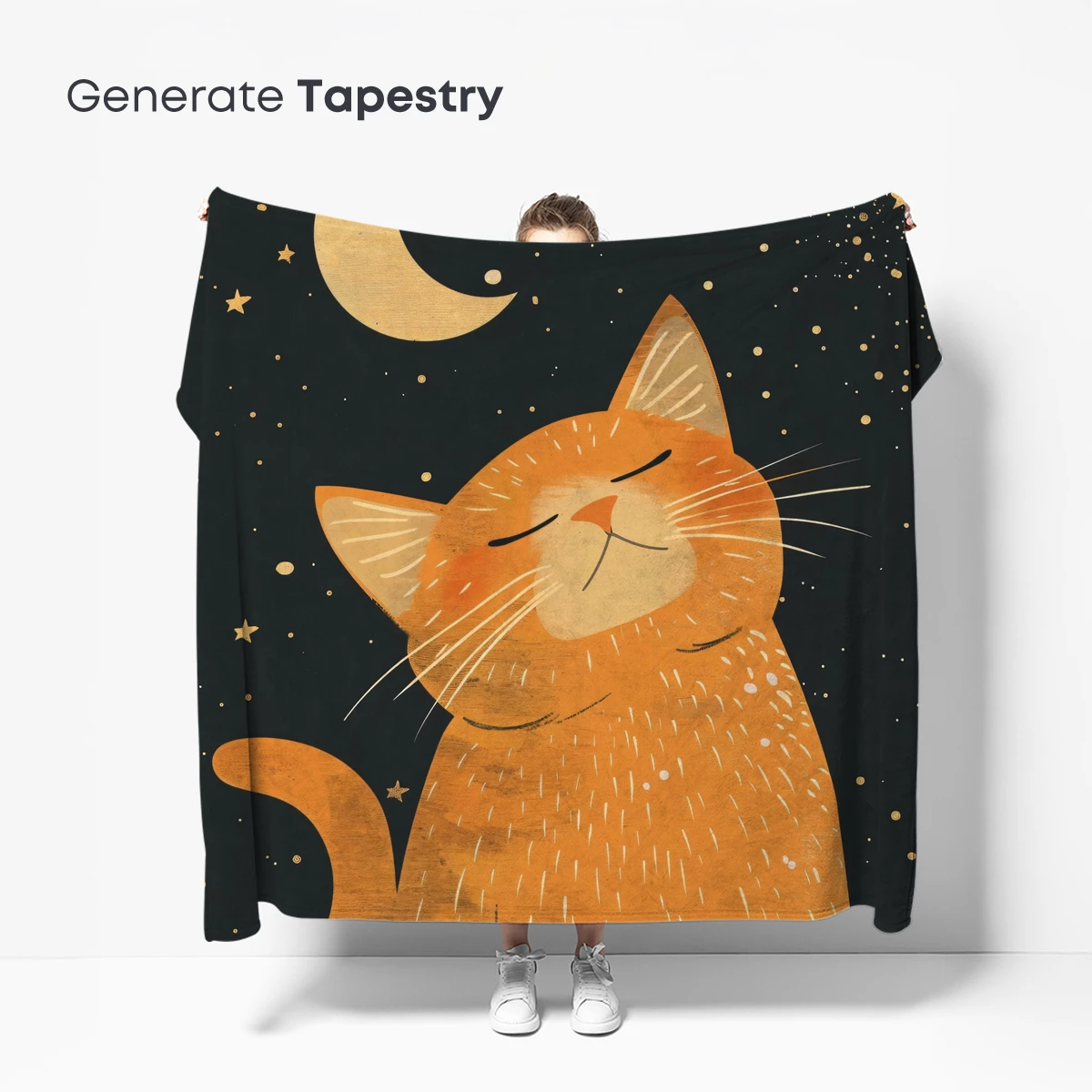 Dreamy Night Cat: Whiskers Under the Crescent Moon - Image 5