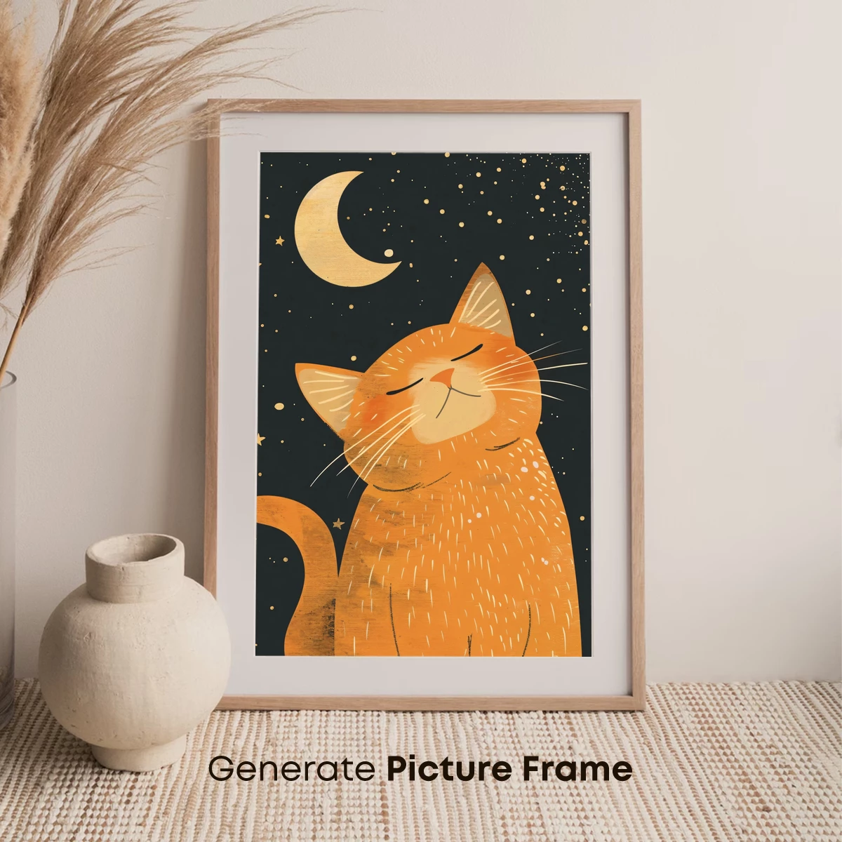 Dreamy Night Cat: Whiskers Under the Crescent Moon - Image 7