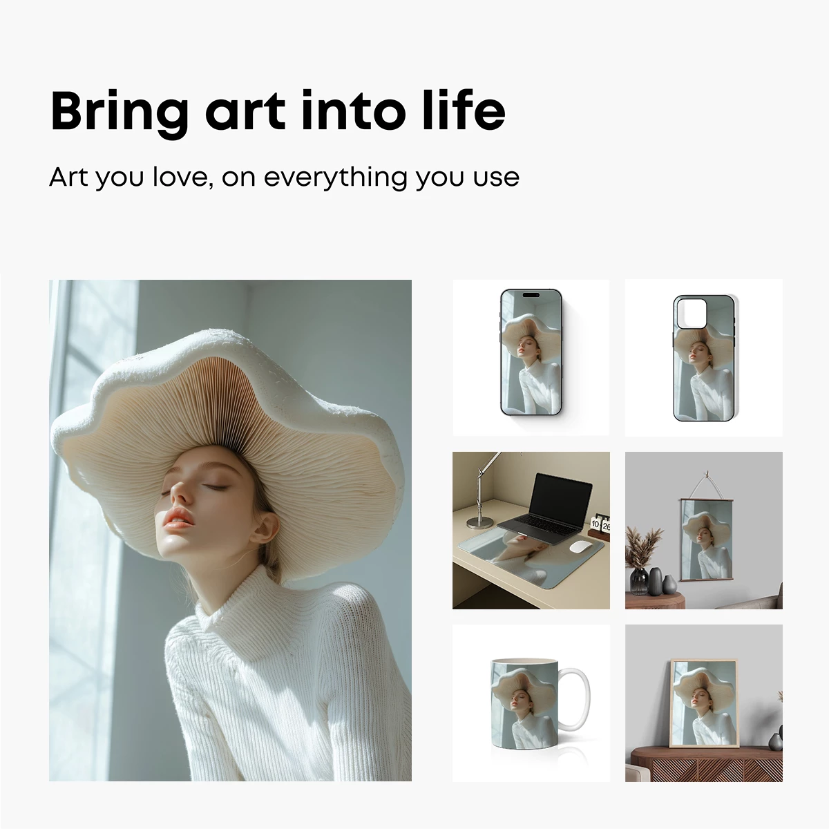 Mushroom Hat Elegance: Ethereal Fashion Art - Image 2