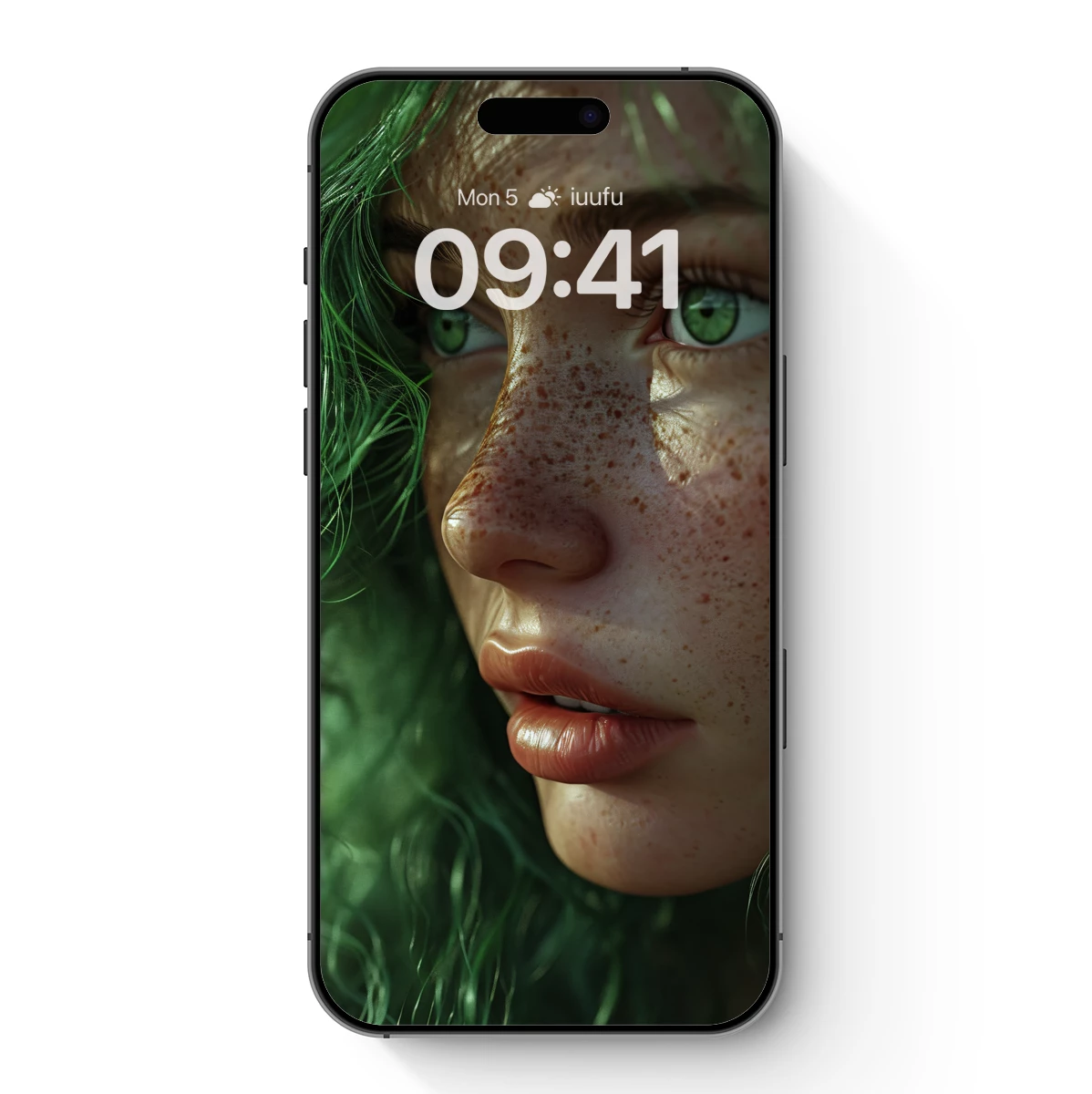 Freckled Green-Eyed Muse with Verdant Hair