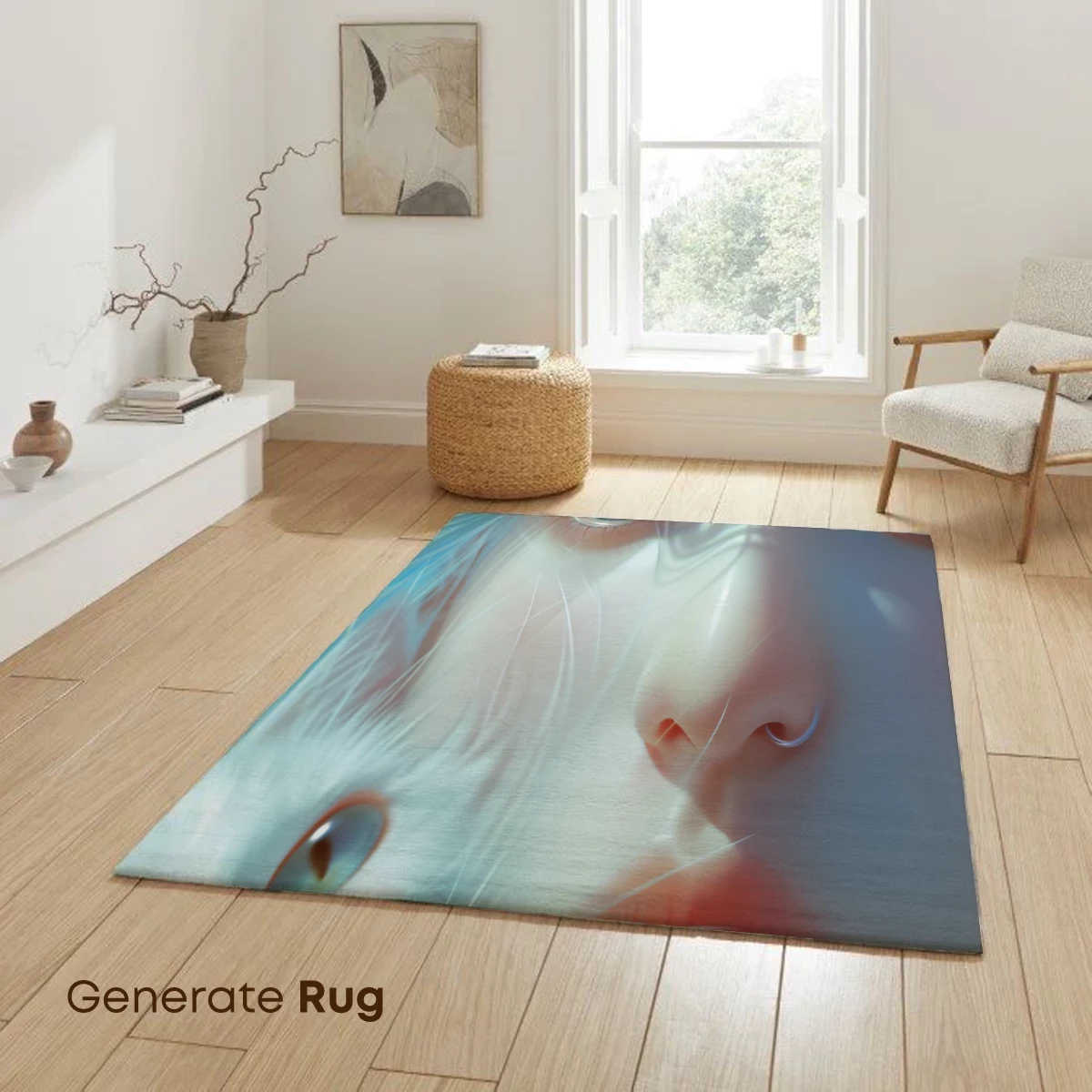 Ethereal Bond: Blue-Haired Muse and White Cat - Image 6