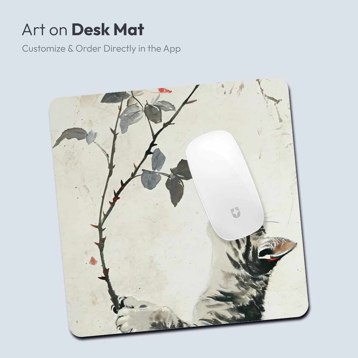 Curious Kitten and Crimson Rose: Ink Art Harmony - Image 4