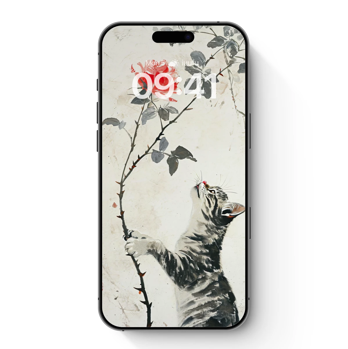 Curious Kitten and Crimson Rose: Ink Art Harmony