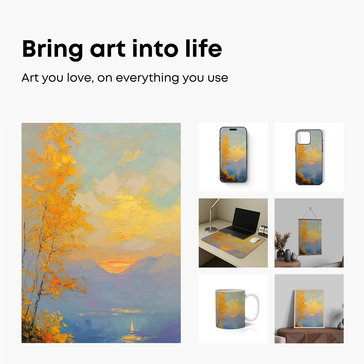 Golden Sunset Serenade: Impressionist Lakeside Canvas - Image 2