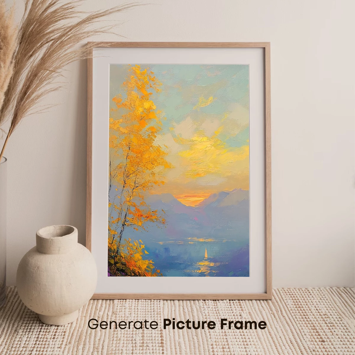 Golden Sunset Serenade: Impressionist Lakeside Canvas - Image 7