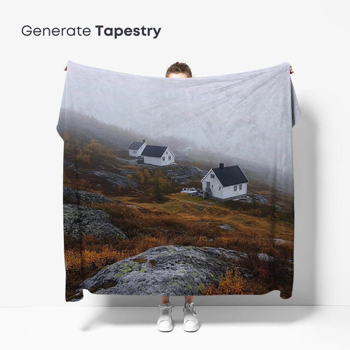 Misty Mountain Solitude: White Cabins in Autumn Haze - Image 5