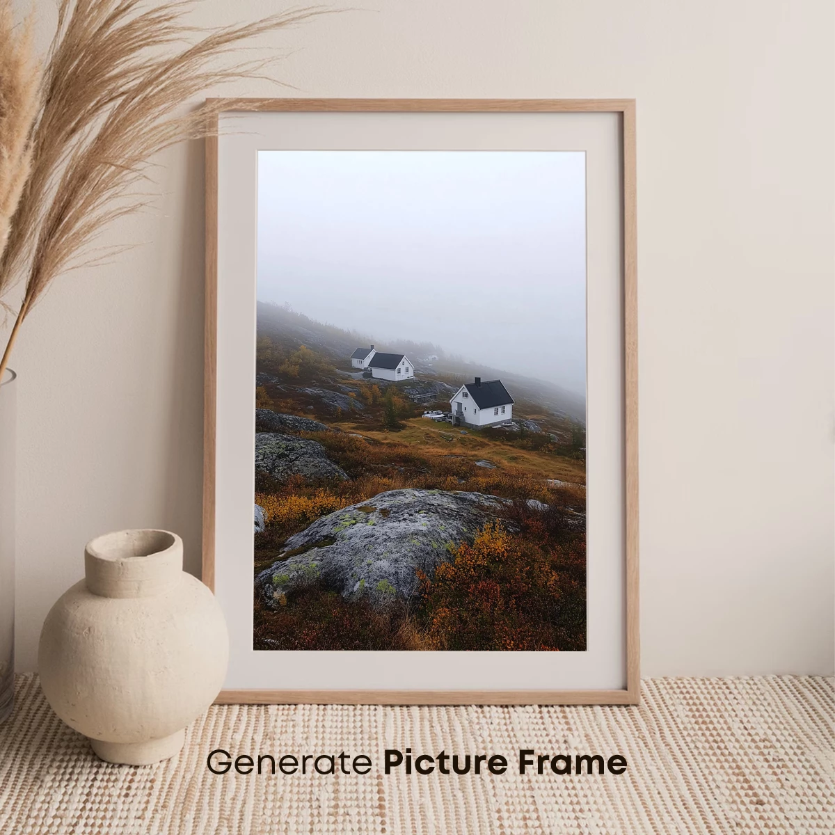 Misty Mountain Solitude: White Cabins in Autumn Haze - Image 7