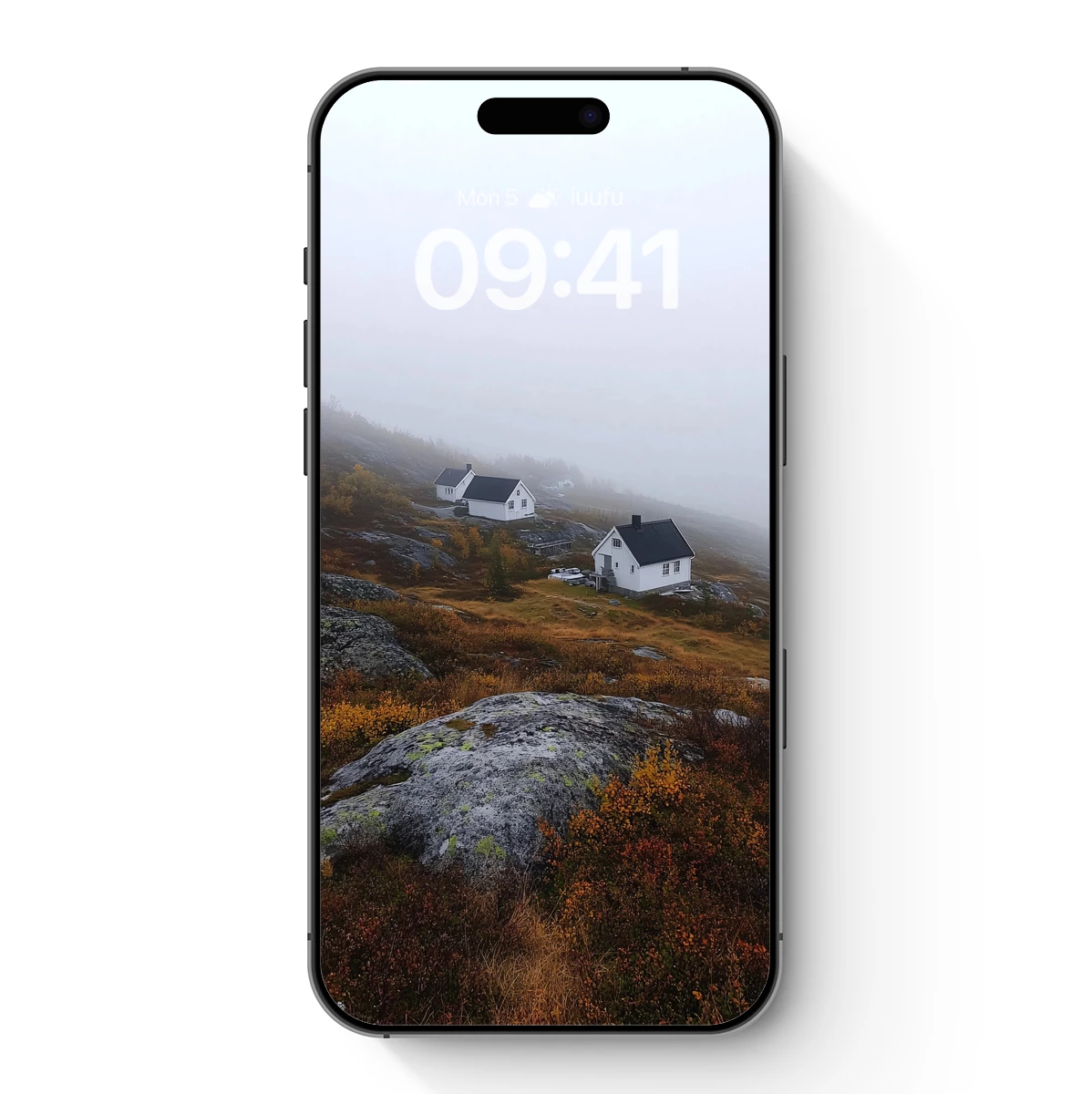 Misty Mountain Solitude: White Cabins in Autumn Haze