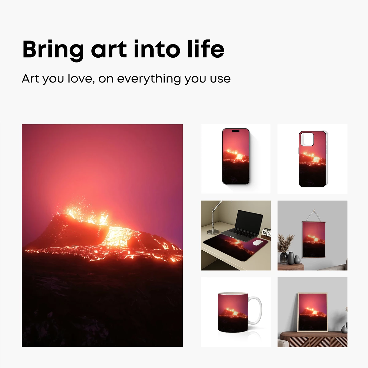 Erupting Lava Mountain: Fiery Night Glow - Image 2