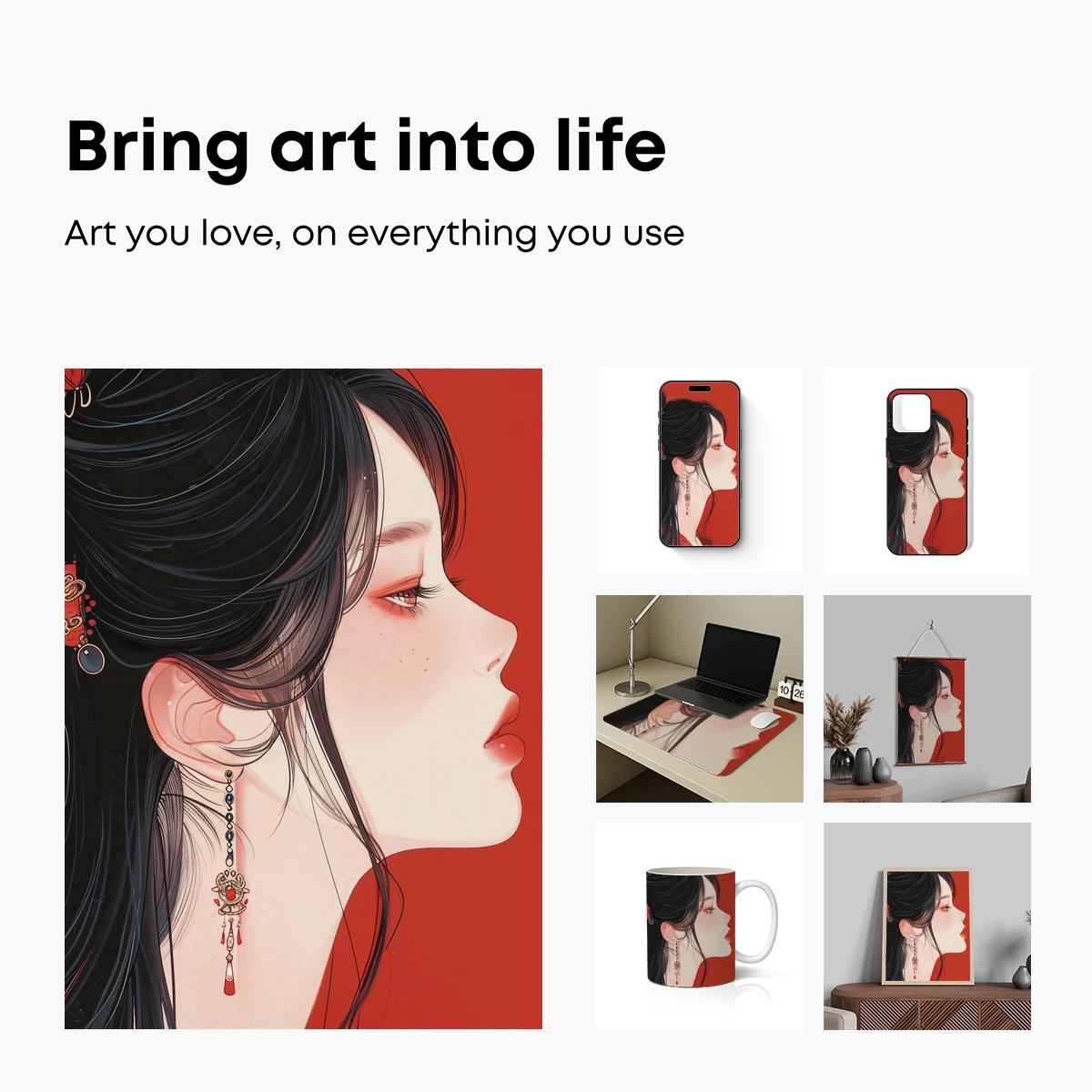 Elegant Profile in Vermilion: A Tribute to Traditional Artistry - Image 2