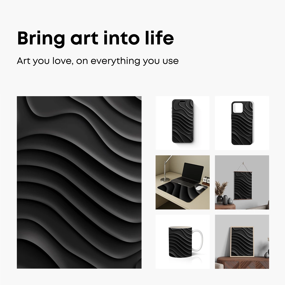 Elegant Black Waves: Abstract Fluidity - Image 2