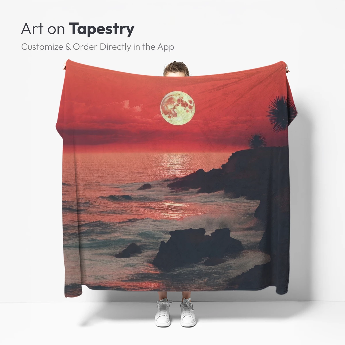 Crimson Sunset Moon Over Coastal Cliffs - Image 4