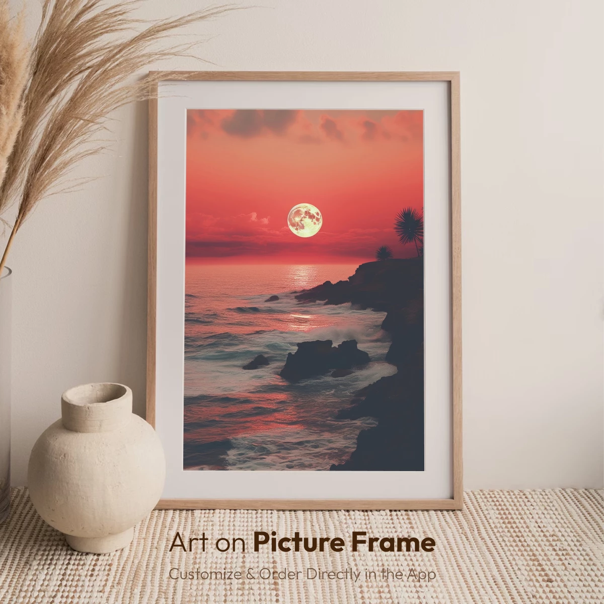 Crimson Sunset Moon Over Coastal Cliffs - Image 6