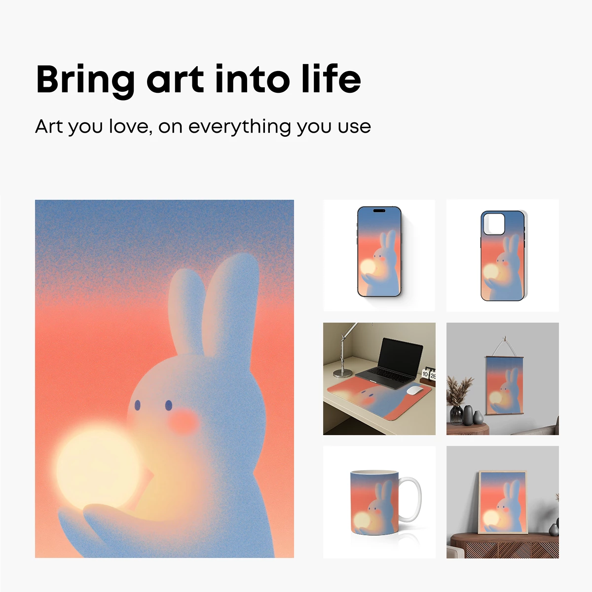 Glowing Embrace: Bunny Holding Light in Pastel Dreams - Image 2