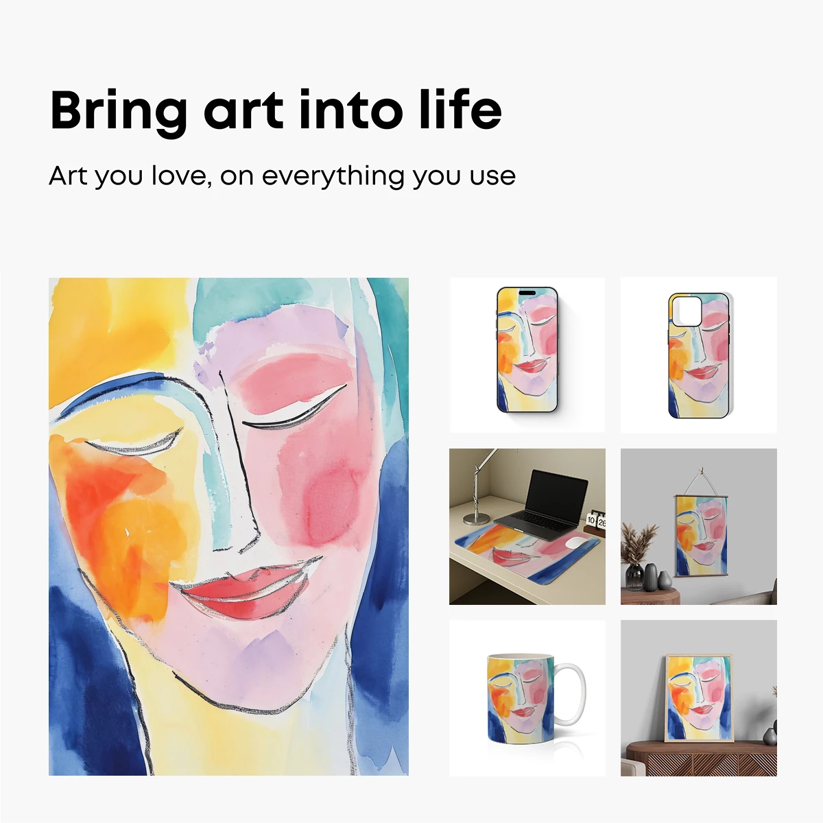 Abstract Harmony: Dual Faces in Watercolor Elegance - Image 2