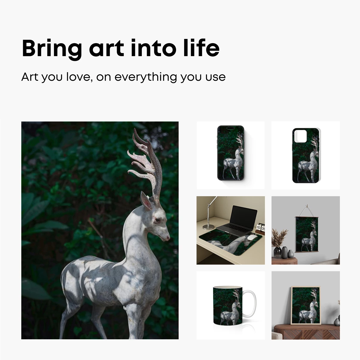 Elegant White Deer Sculpture in Verdant Shadows - Image 2