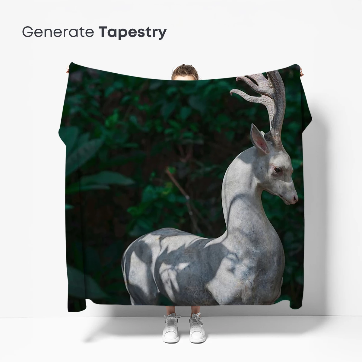 Elegant White Deer Sculpture in Verdant Shadows - Image 5