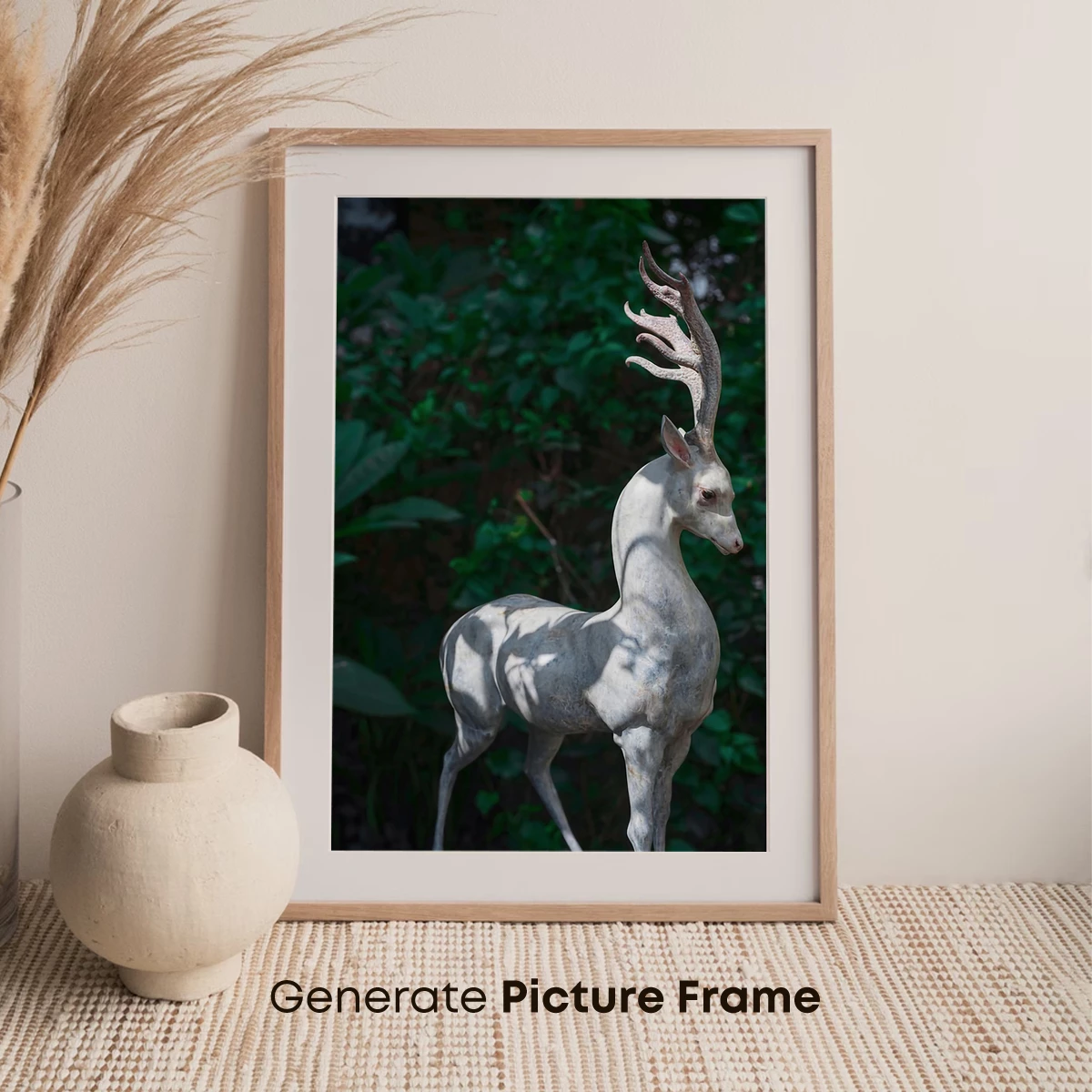 Elegant White Deer Sculpture in Verdant Shadows - Image 7