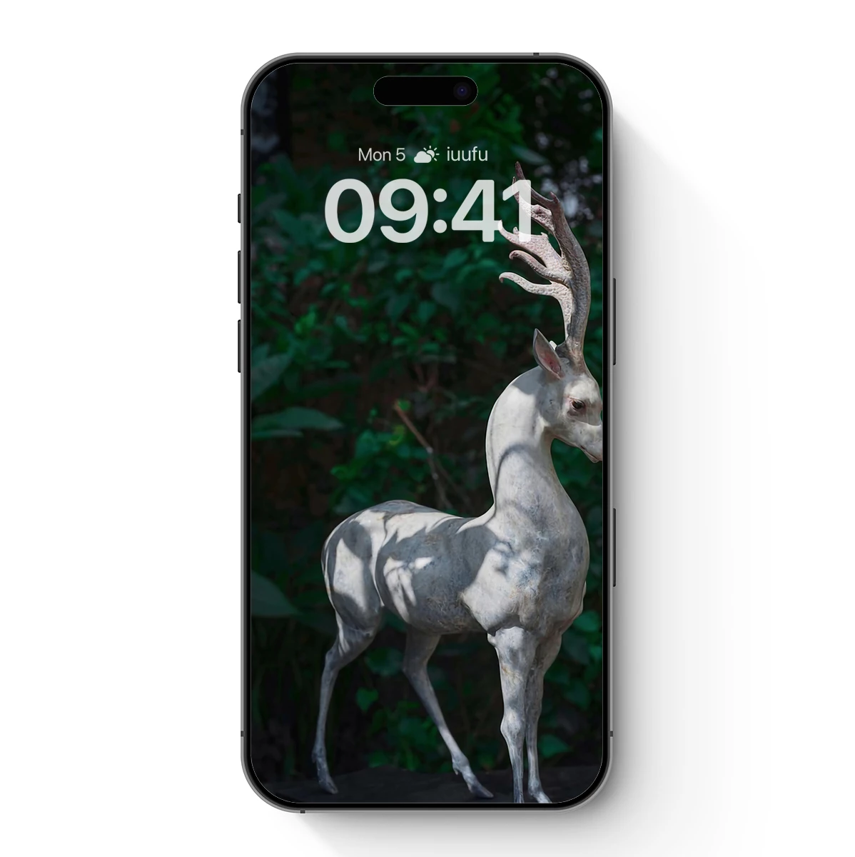 Elegant White Deer Sculpture in Verdant Shadows