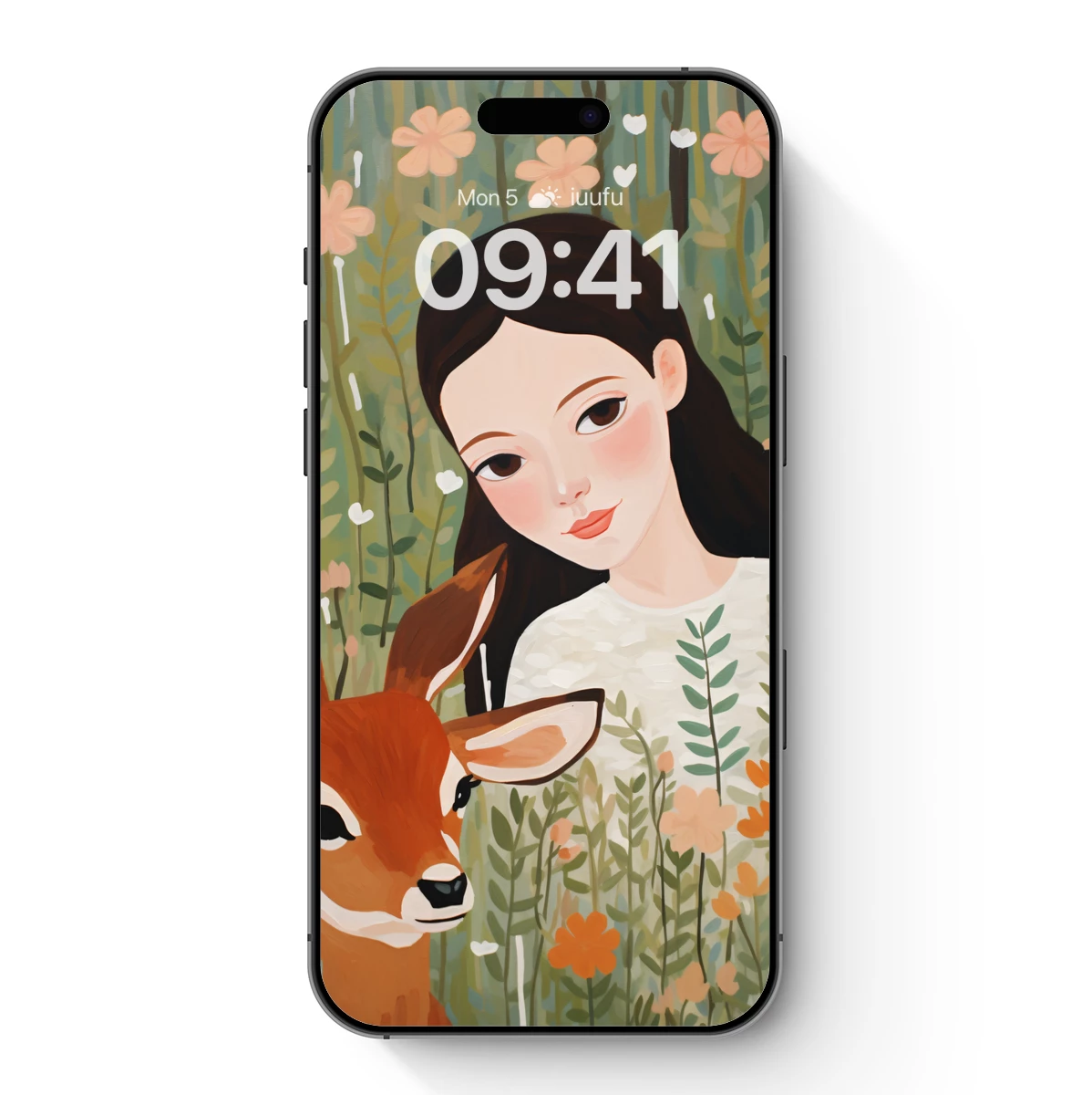 Enchanted Forest Whispers: Girl and Fawn Amidst Floral Magic