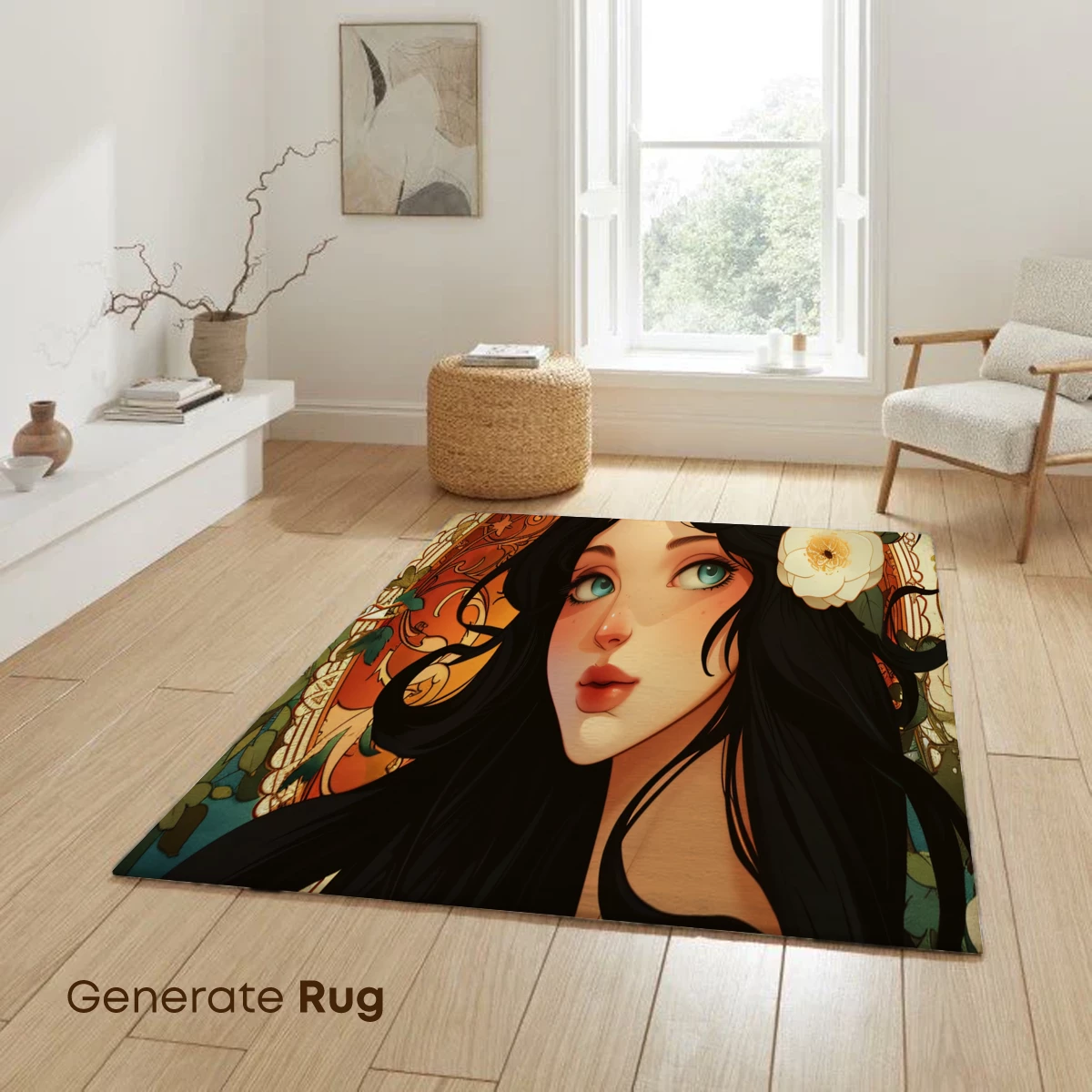 Enchanted Floral Portrait: Art Nouveau Elegance - Image 6