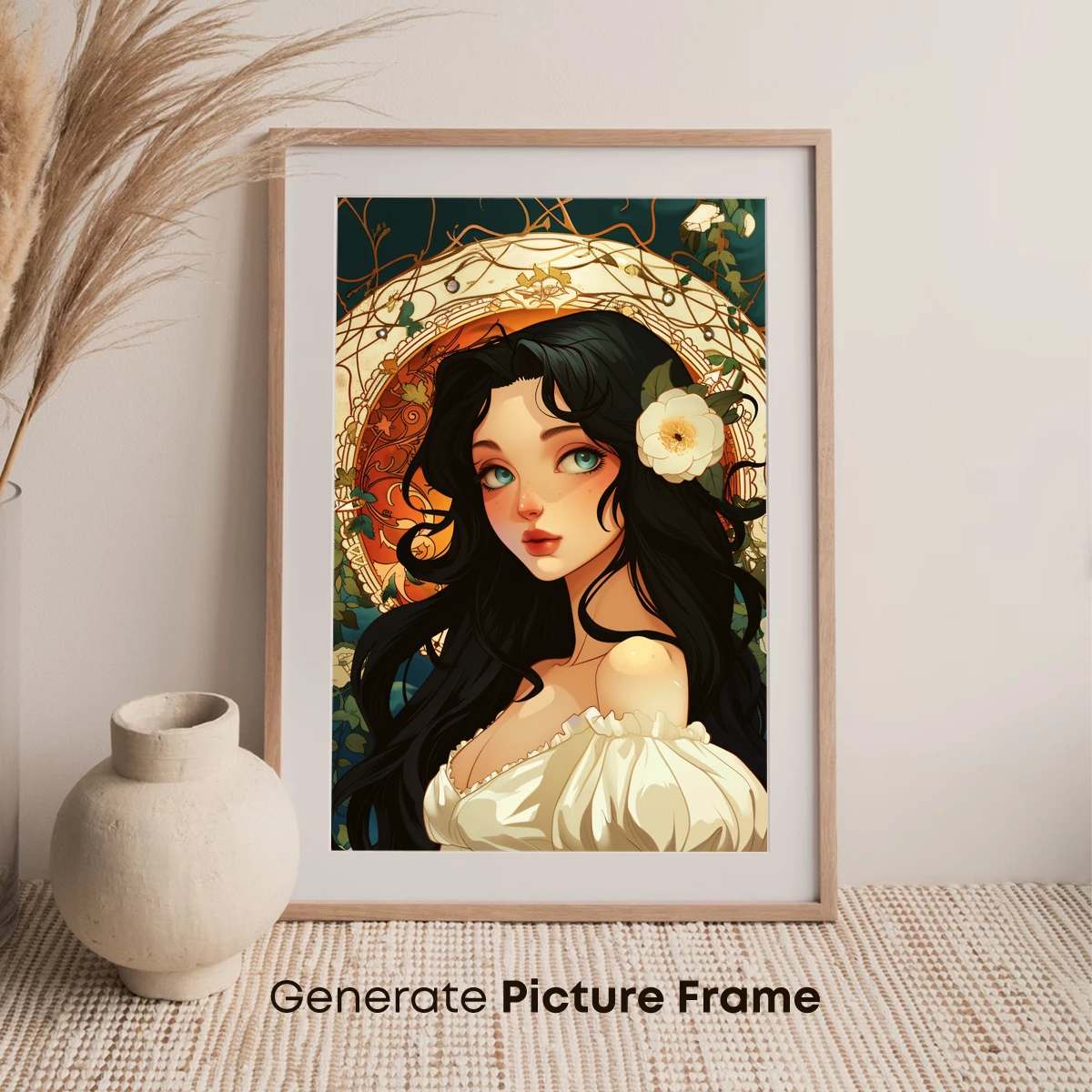Enchanted Floral Portrait: Art Nouveau Elegance - Image 7