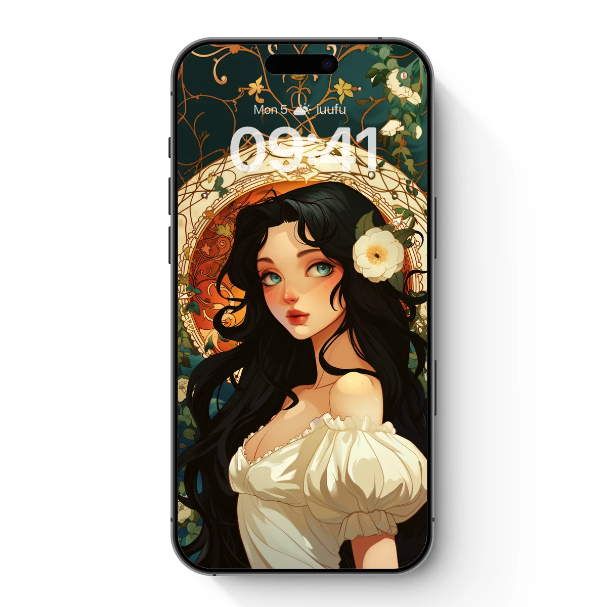 Enchanted Floral Portrait: Art Nouveau Elegance