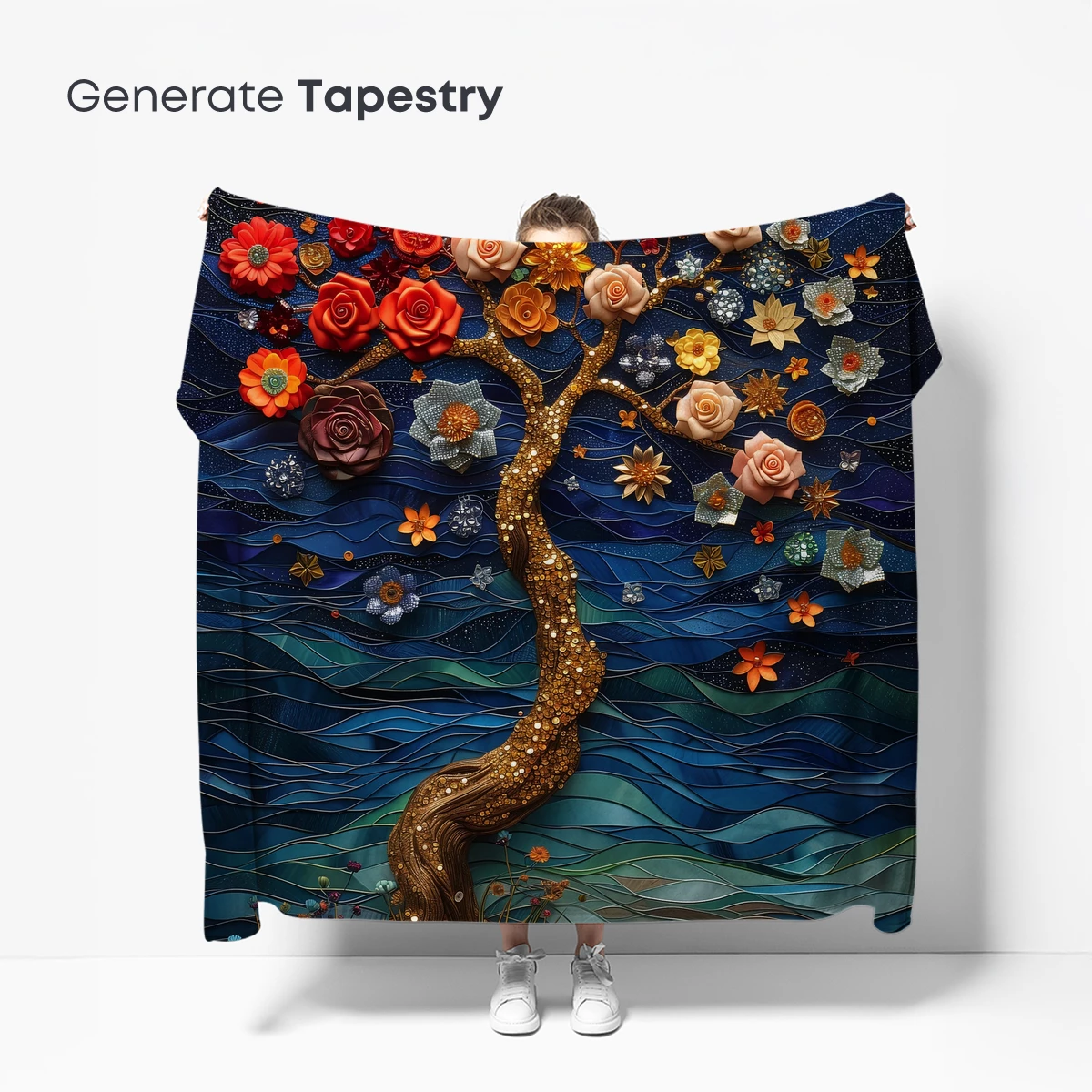 Floral Tree of Life: Vibrant Blossoms Against a Cosmic Sky - Image 5