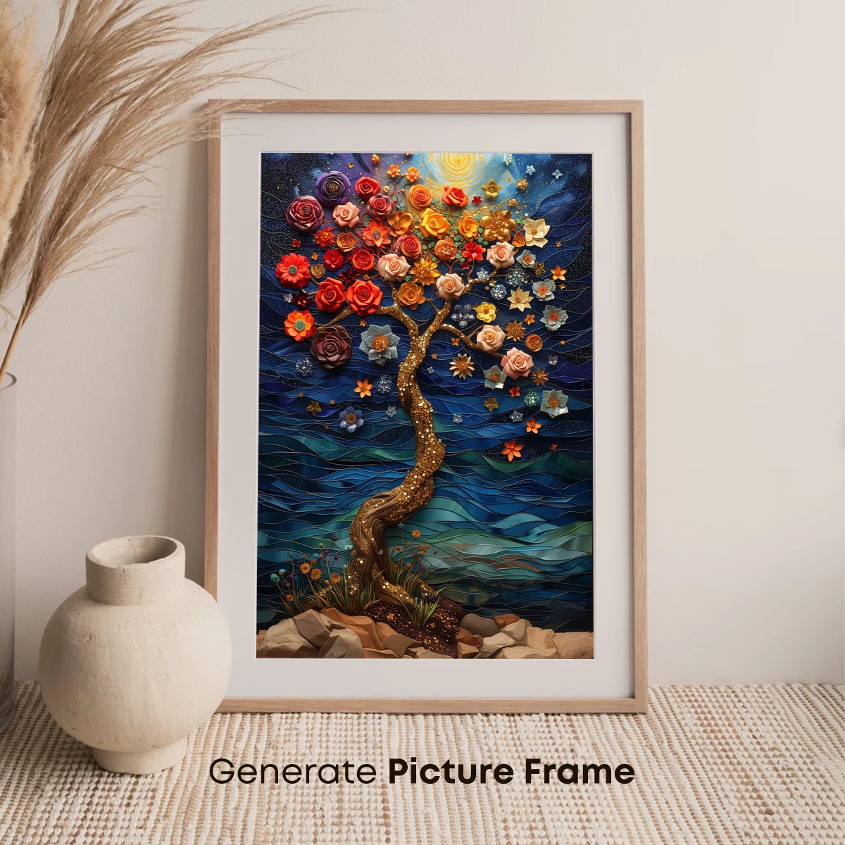 Floral Tree of Life: Vibrant Blossoms Against a Cosmic Sky - Image 7