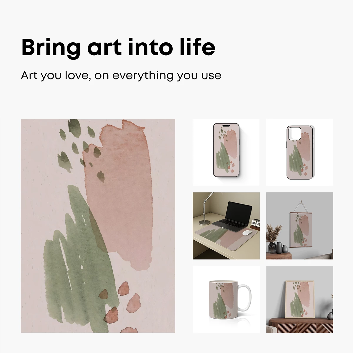 Abstract Green and Blush Brushstrokes - Image 2