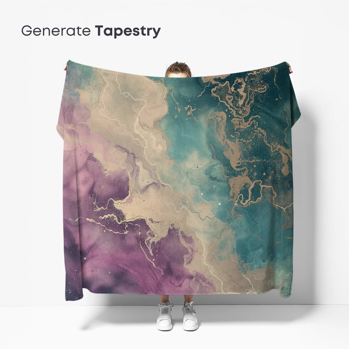 Ethereal Ink Fusion: Teal and Violet Abstract Art - Image 5