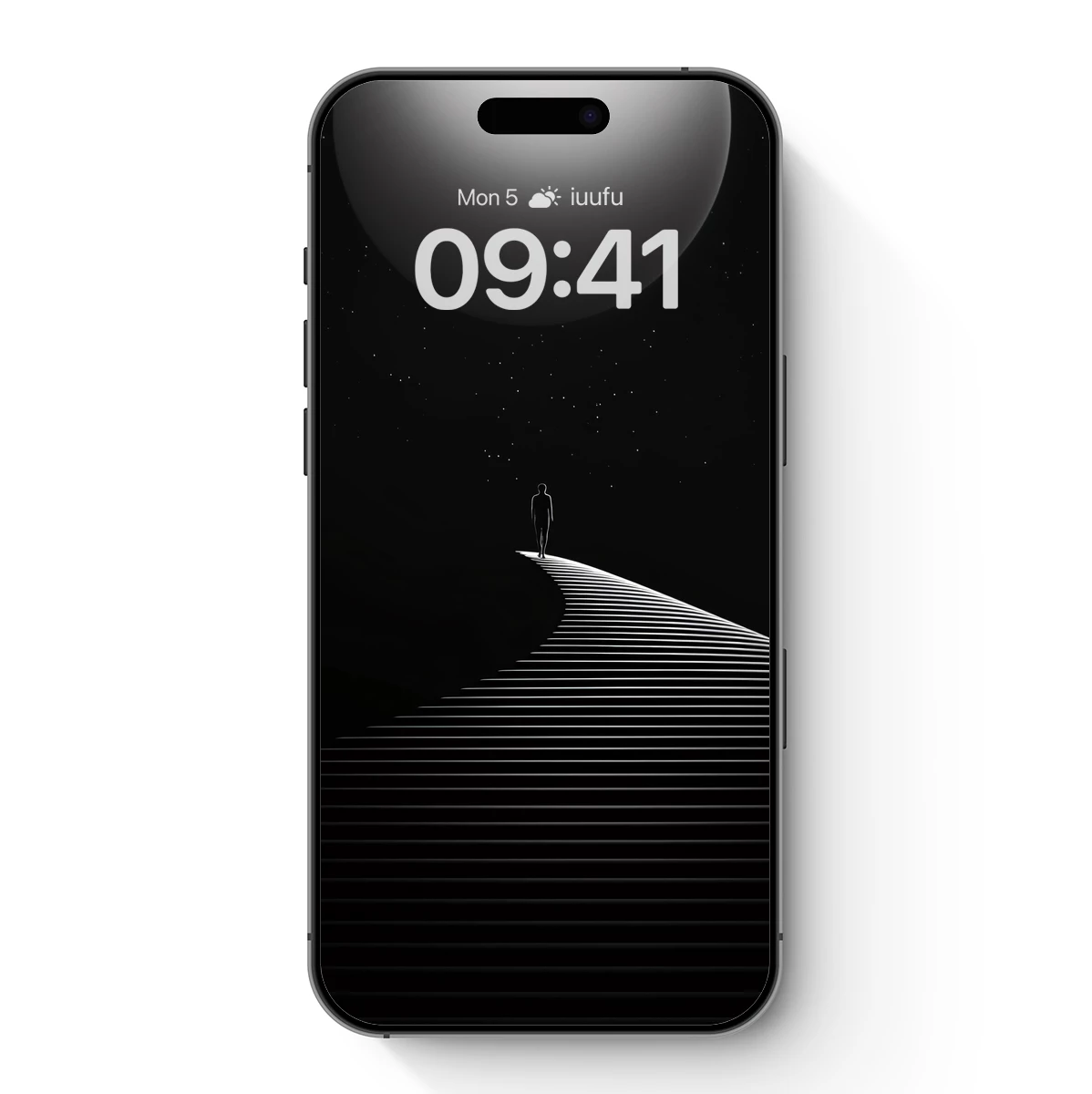 Eternal Ascent: Solitary Figure on Cosmic Staircase