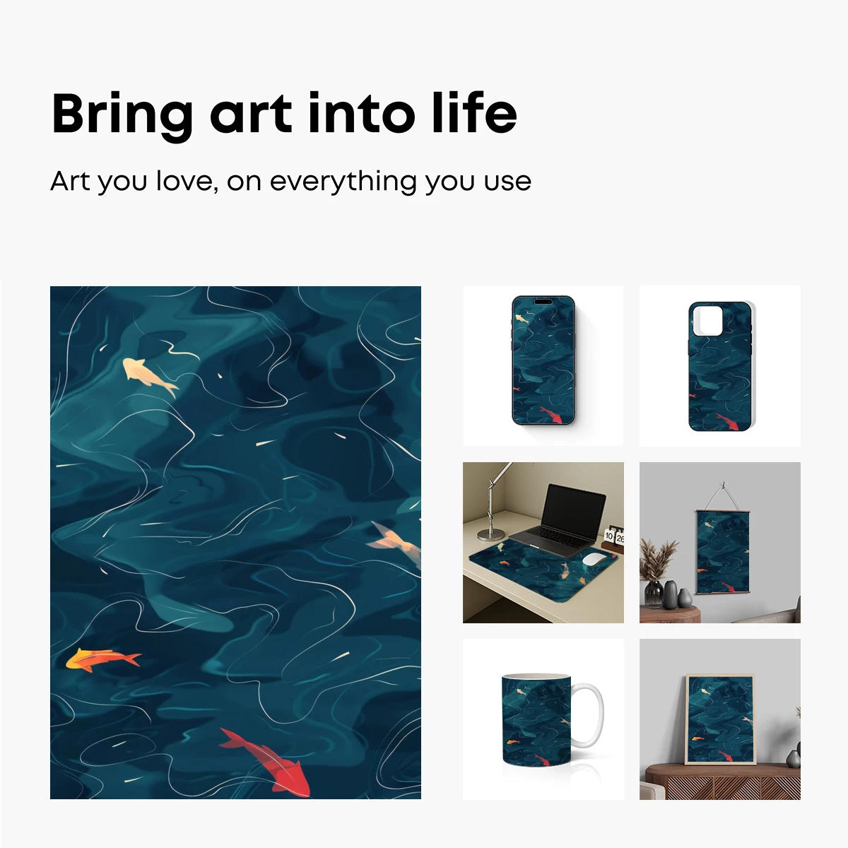 Aquatic Whispers: Koi Fish in Abstract Waves - Image 2