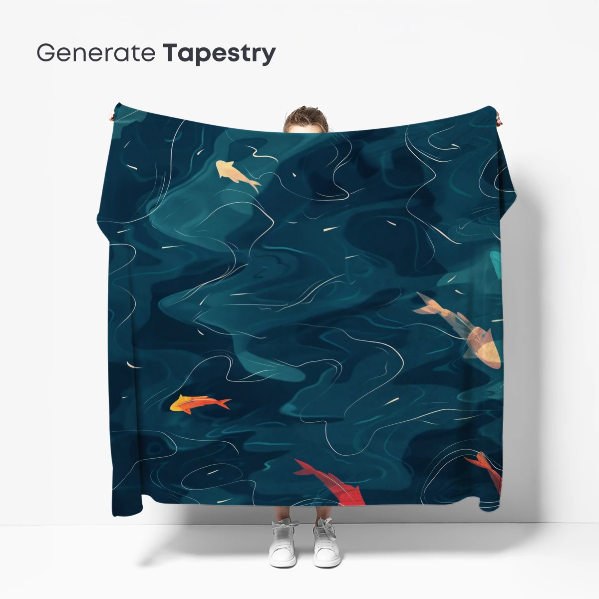 Aquatic Whispers: Koi Fish in Abstract Waves - Image 5