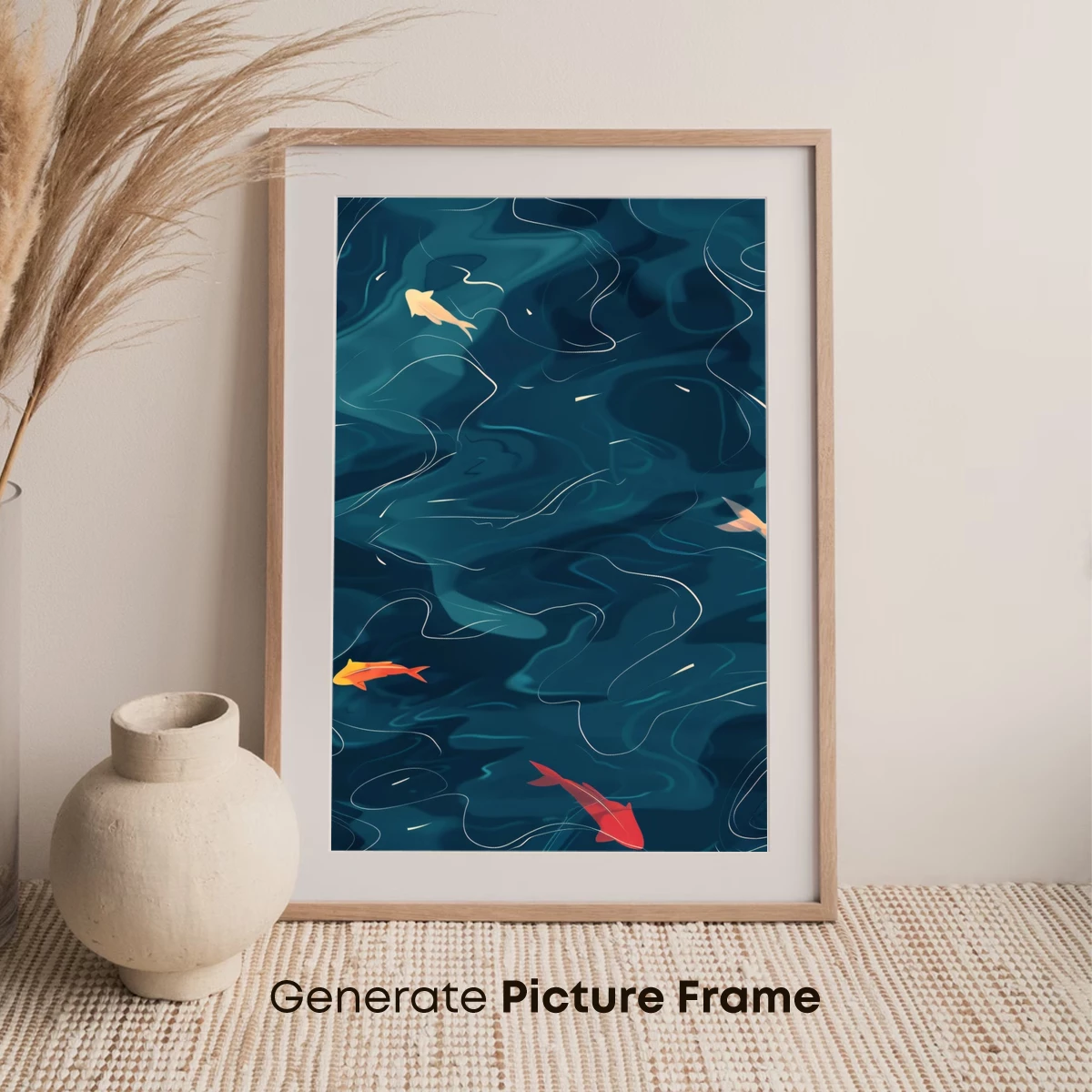 Aquatic Whispers: Koi Fish in Abstract Waves - Image 7